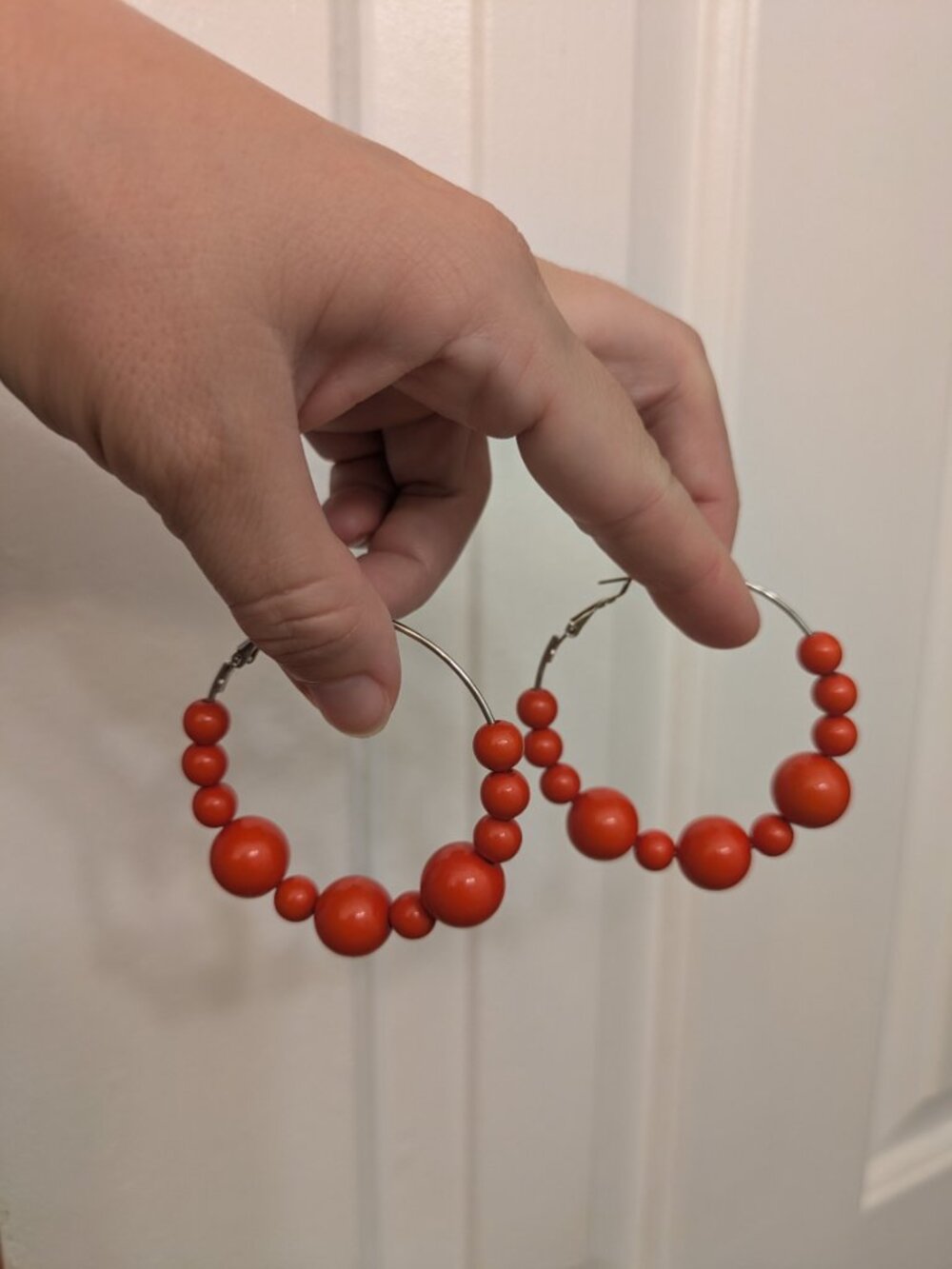 Red beaded 2 inch hoops retro mid century mid mod modern